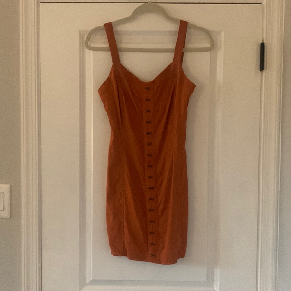 Rust colored mid thigh dress with straps